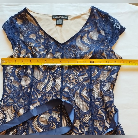 Cardalite Navy  Blue/ Tan Lace Maxi Dress* Sheer Lace Festive Dress - Picture 8 of 16